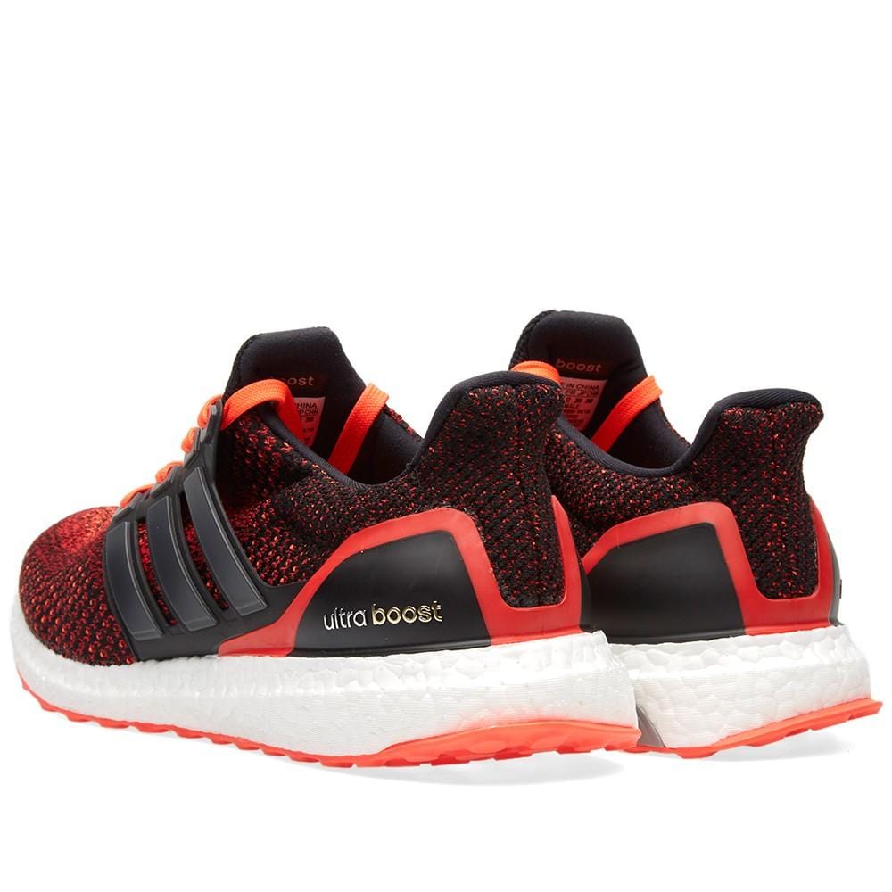 ADIDAS ULTRA BOOST M Core Black & Solar Red — UK 3.5 | EU 36 | US 4 — Lifestyle View
