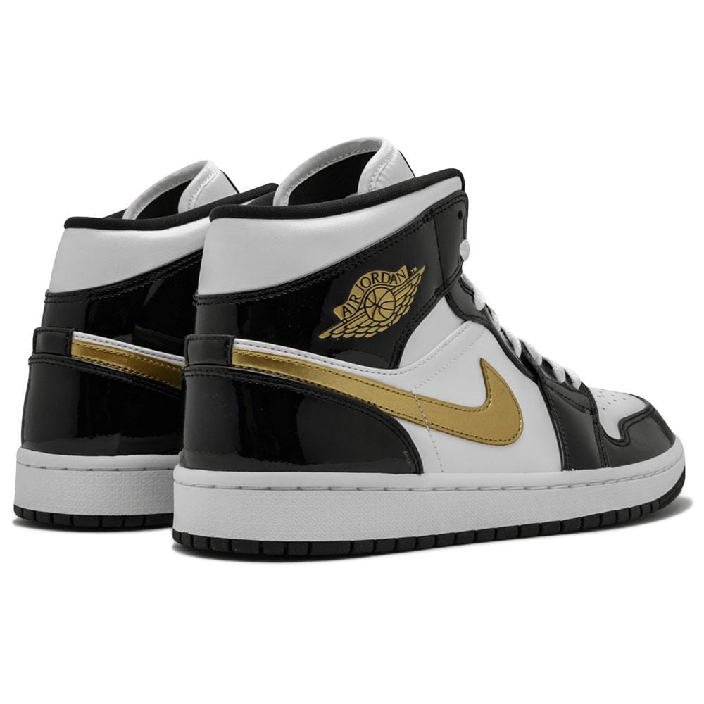 Air Jordan 1 Mid Patent 'Black Gold' — UK 3 | EU 35.5 | US 3.5 — Back View
