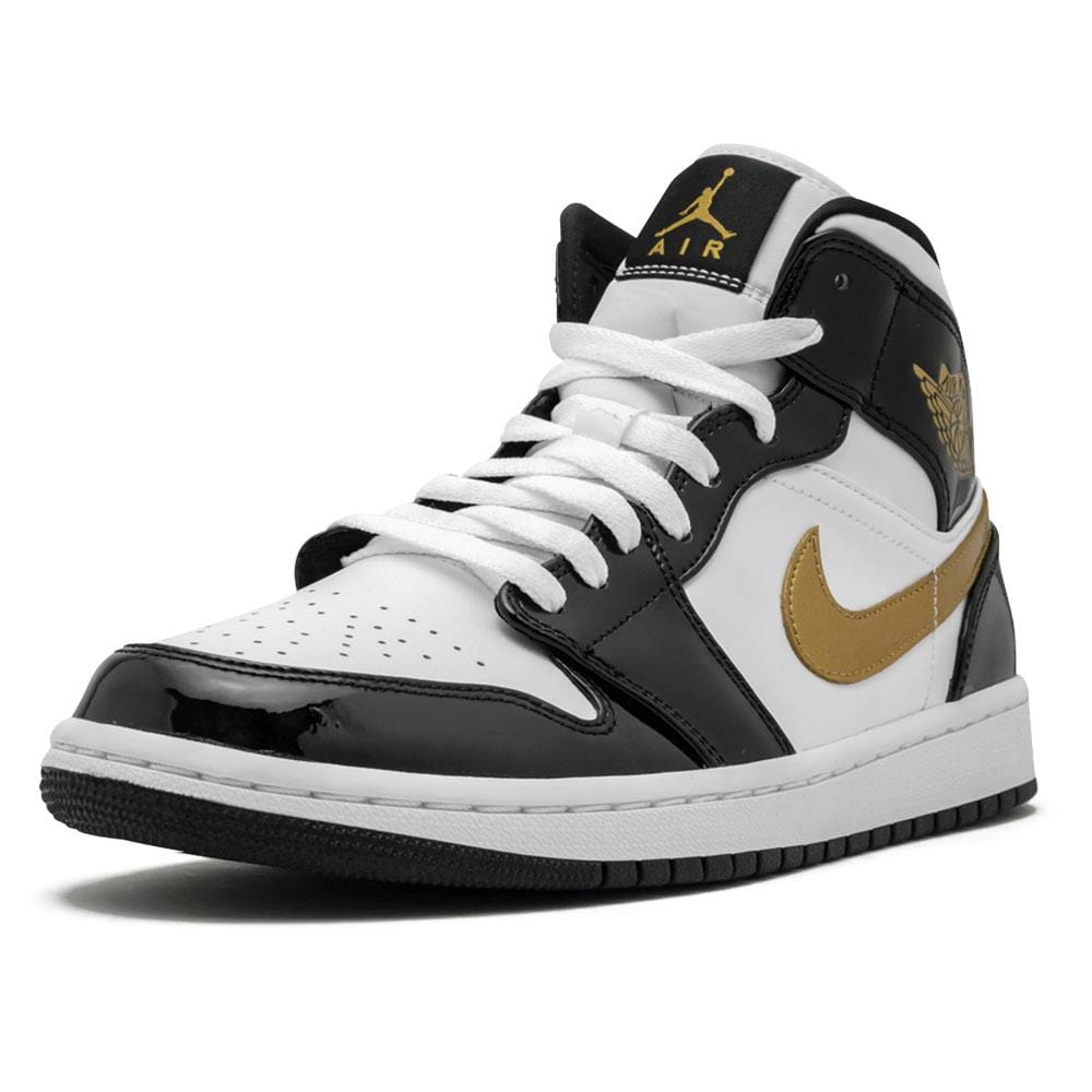Air Jordan 1 Mid Patent 'Black Gold' — UK 3 | EU 35.5 | US 3.5 — Top View