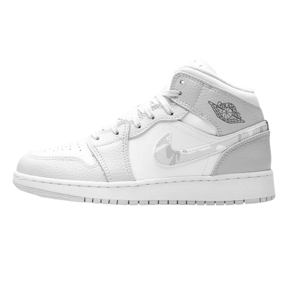 Air Jordan 1 Mid SE GS 'Swoosh Logo - Grey Camo' — UK 13.5 | EU 32 | US 1Y — Front View