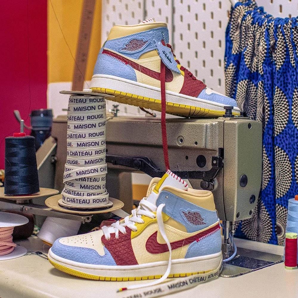 Maison Chateau Rouge x Air Jordan 1 Mid SE 'Fearless' — UK 3 | EU 35.5 | US 3.5 — Top View
