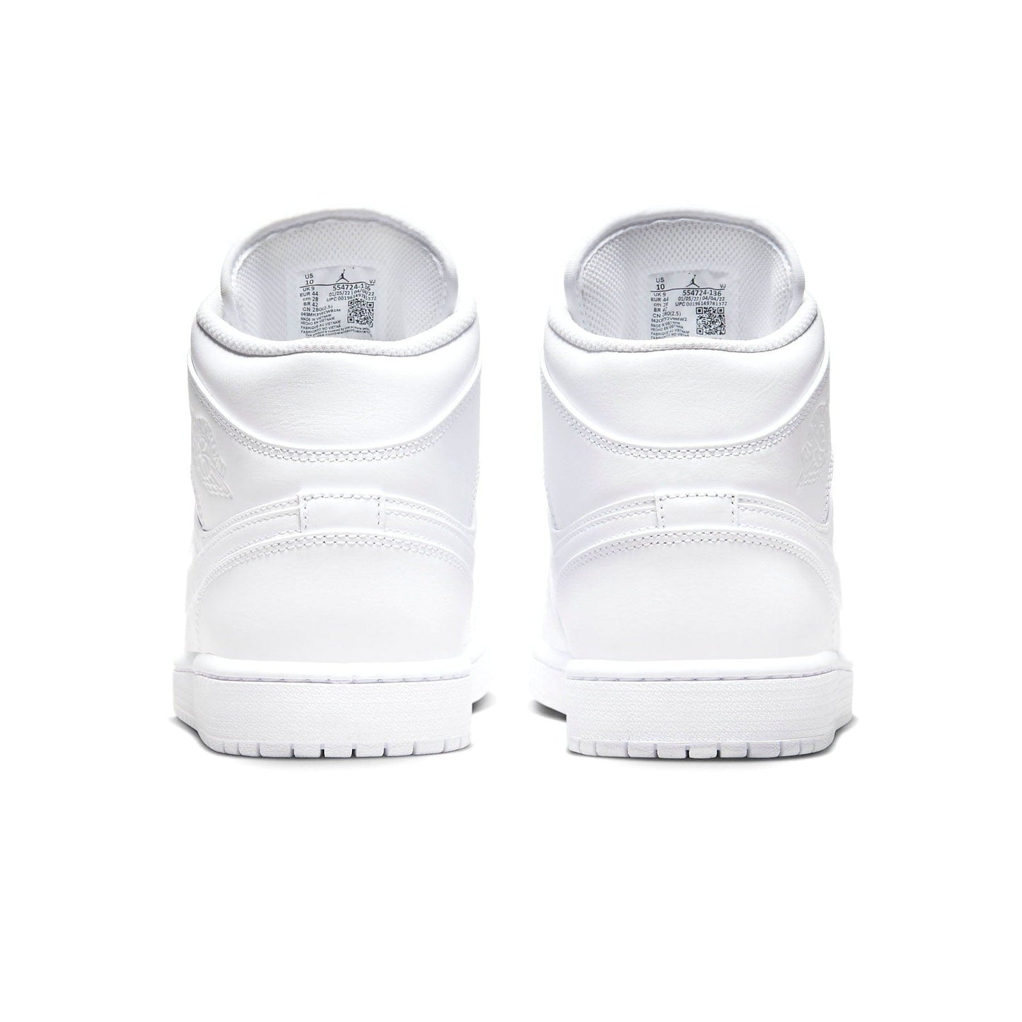 Air Jordan 1 Mid 'Triple White' 2022 — UK 3 | EU 35.5 | US 3.5 — Top View