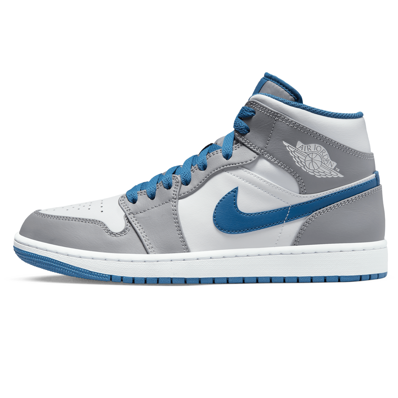 Air Jordan 1 Mid 'Cement True Blue' — UK 3 | EU 35.5 | US 3.5 — Front View