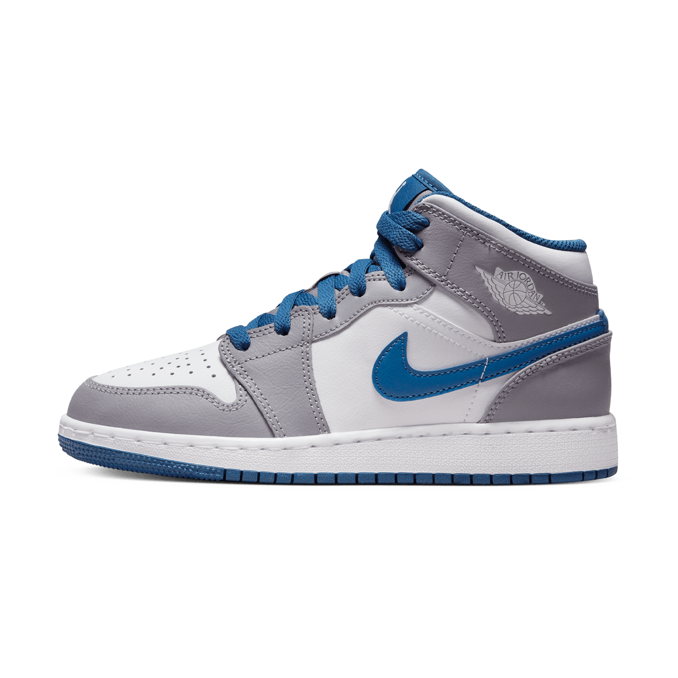 Air Jordan 1 Mid GS 'Cement True Blue' — UK 13.5 | EU 32 | US 1Y — Front View