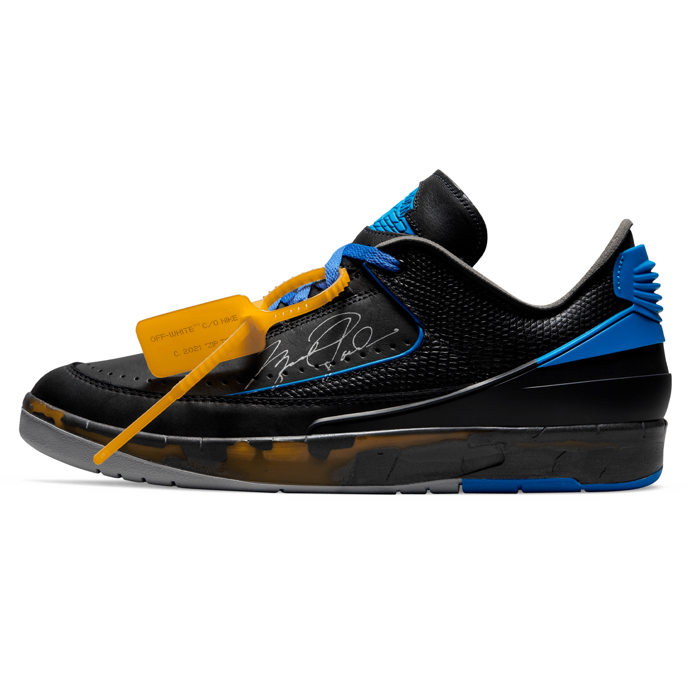 Off-White x Air Jordan 2 Retro Low SP 'Black Varsity Royal' — UK 3 | EU 35.5 | US 3.5 — Front View