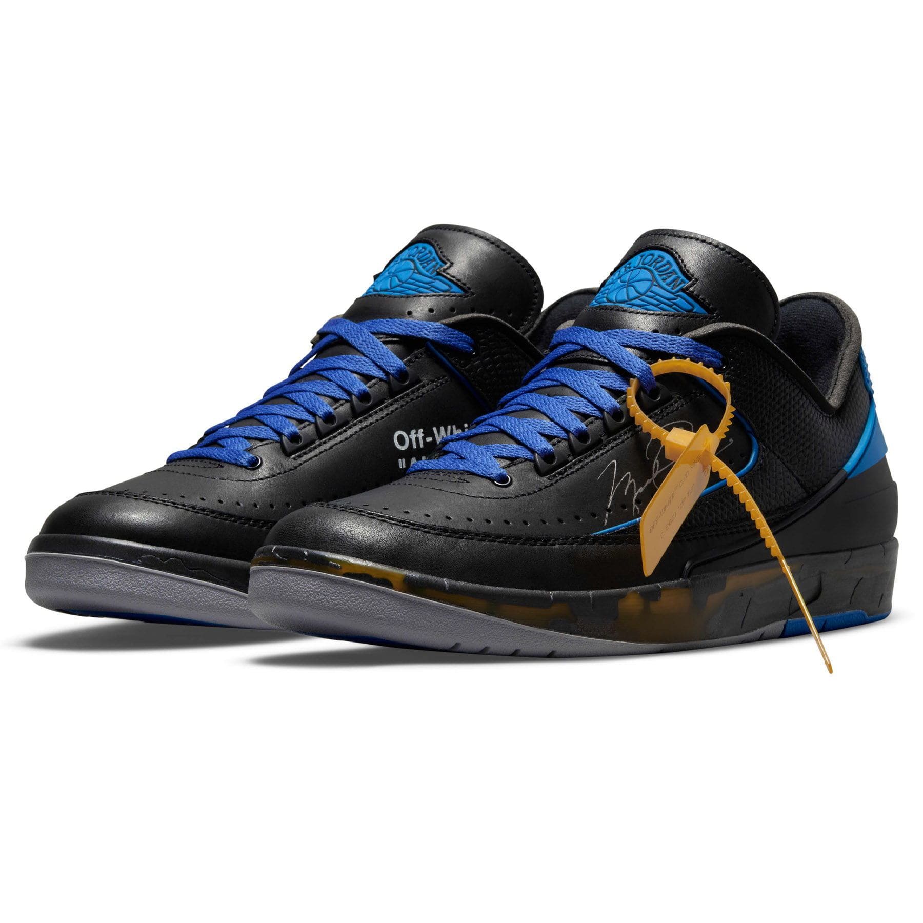 Off-White x Air Jordan 2 Retro Low SP 'Black Varsity Royal' — UK 3 | EU 35.5 | US 3.5 — Side View