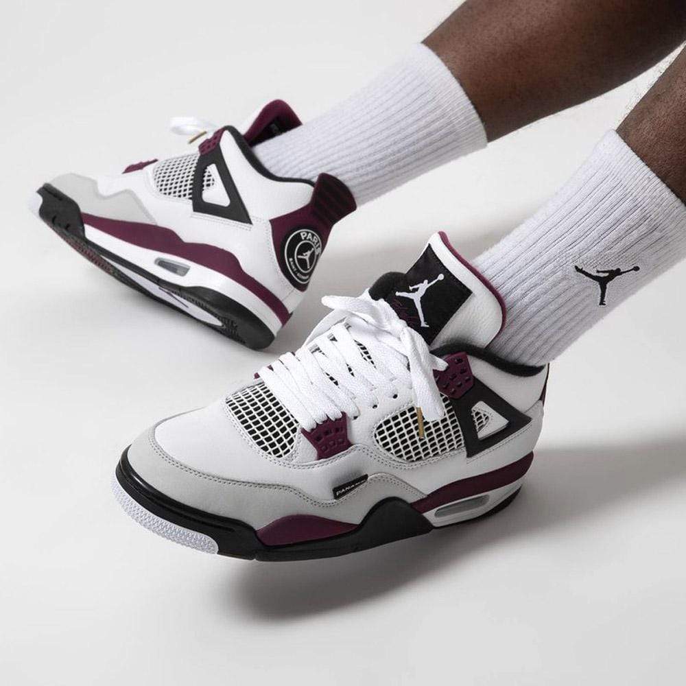 Paris Saint-Germain x Air Jordan 4 Retro 'Bordeaux' — UK 3 | EU 35.5 | US 3.5 — Lifestyle View