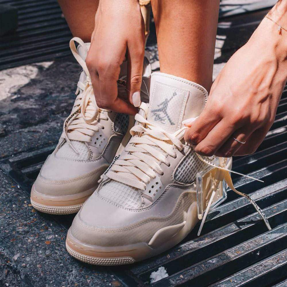 OFF-WHITE x Wmns Air Jordan 4 SP 'Sail' — UK 2.5 | EU 35.5 | US 5 — Lifestyle View