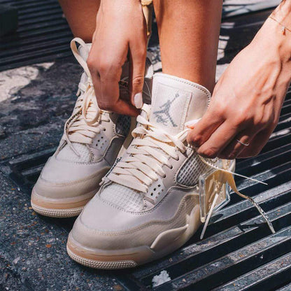 OFF-WHITE x Wmns Air Jordan 4 SP 'Sail' — UK 2.5 | EU 35.5 | US 5 — Lifestyle View