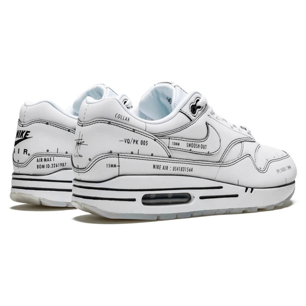 Nike Air Max 1 'Sketch Schematic - White' — UK 3 | EU 35.5 | US 3.5 — Back View