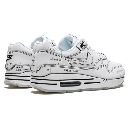 Nike Air Max 1 'Sketch Schematic - White' — UK 3 | EU 35.5 | US 3.5 — Back View