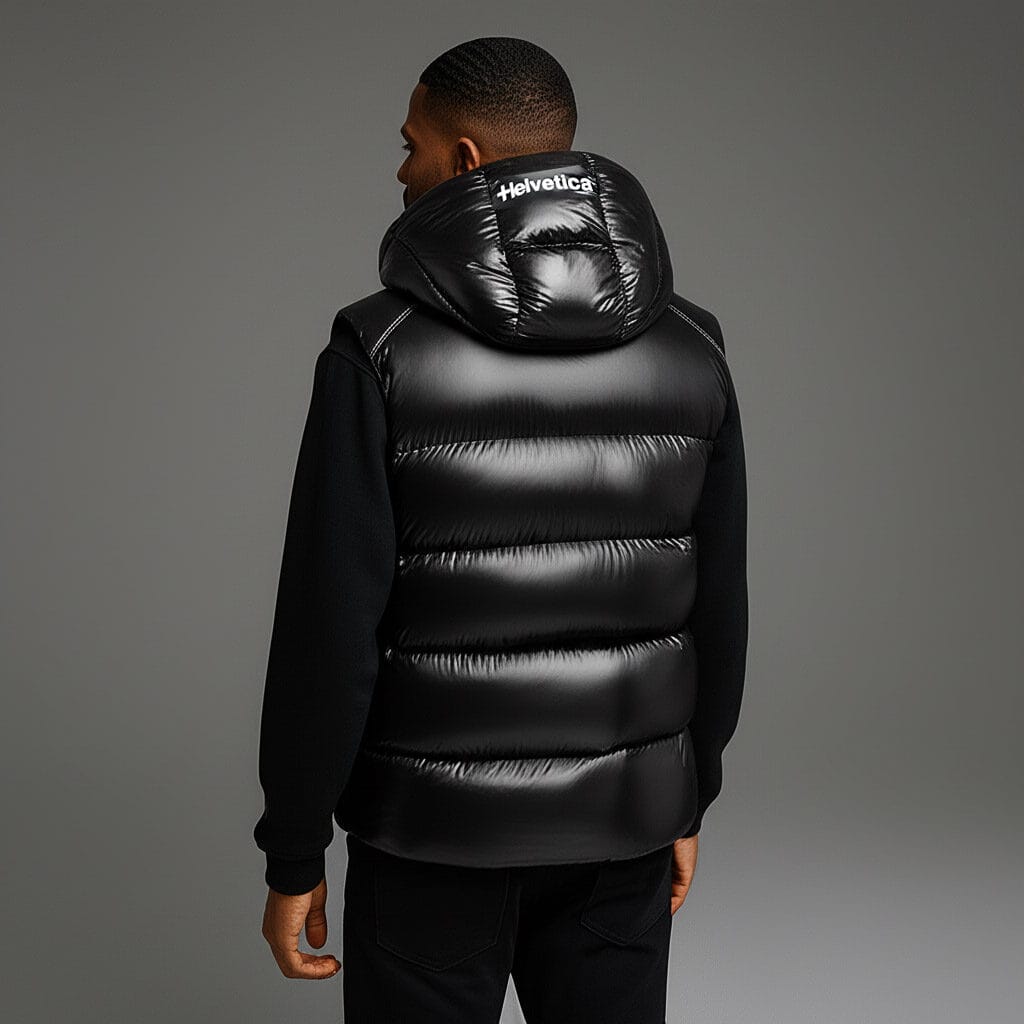 Helvetica Mountain Pioneers Space Sleeveless Hooded Jacket — S — Back View