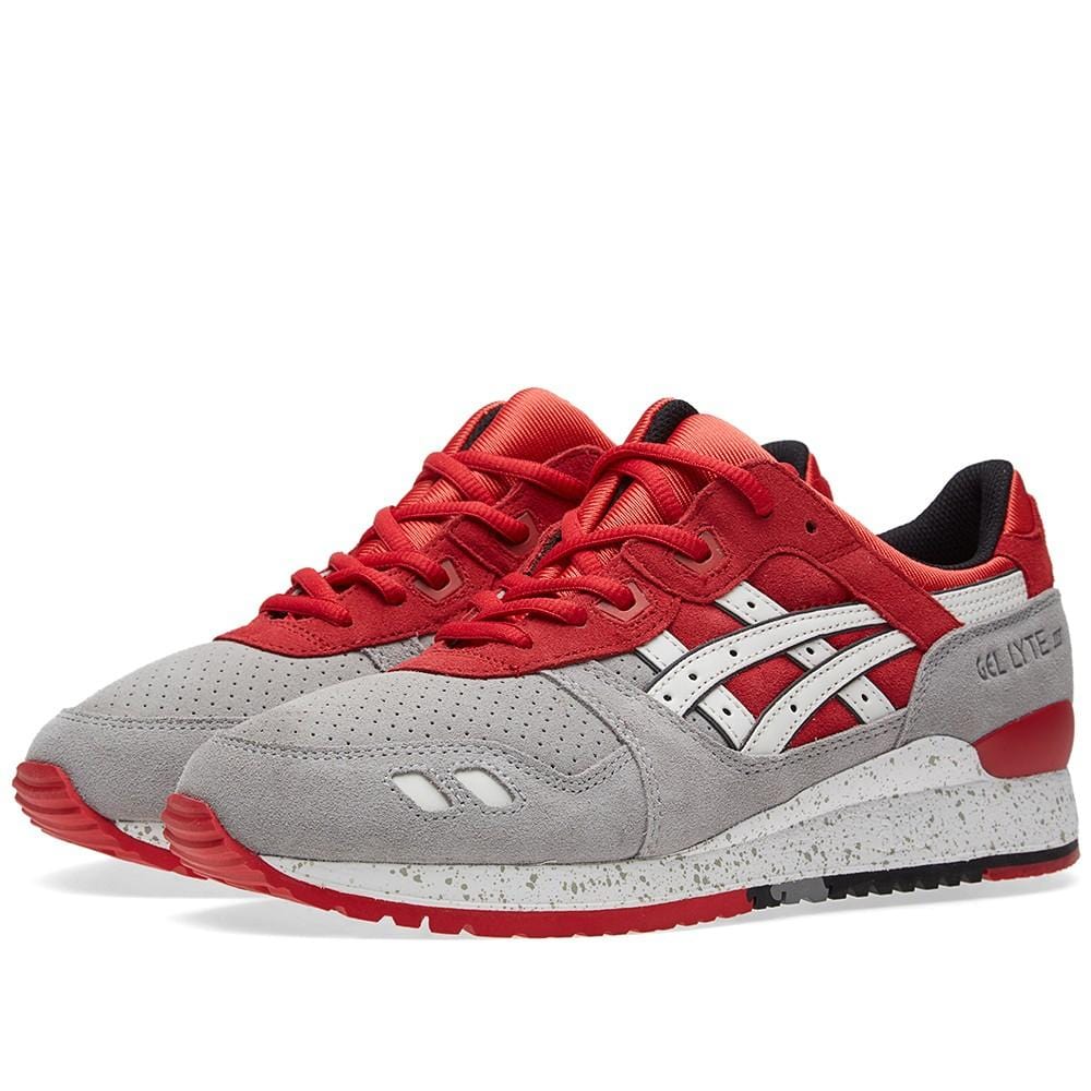 ASICS GEL LYTE III 'CRANE' Light Grey & Red — UK 3 | EU 36 | US 4 — Side View