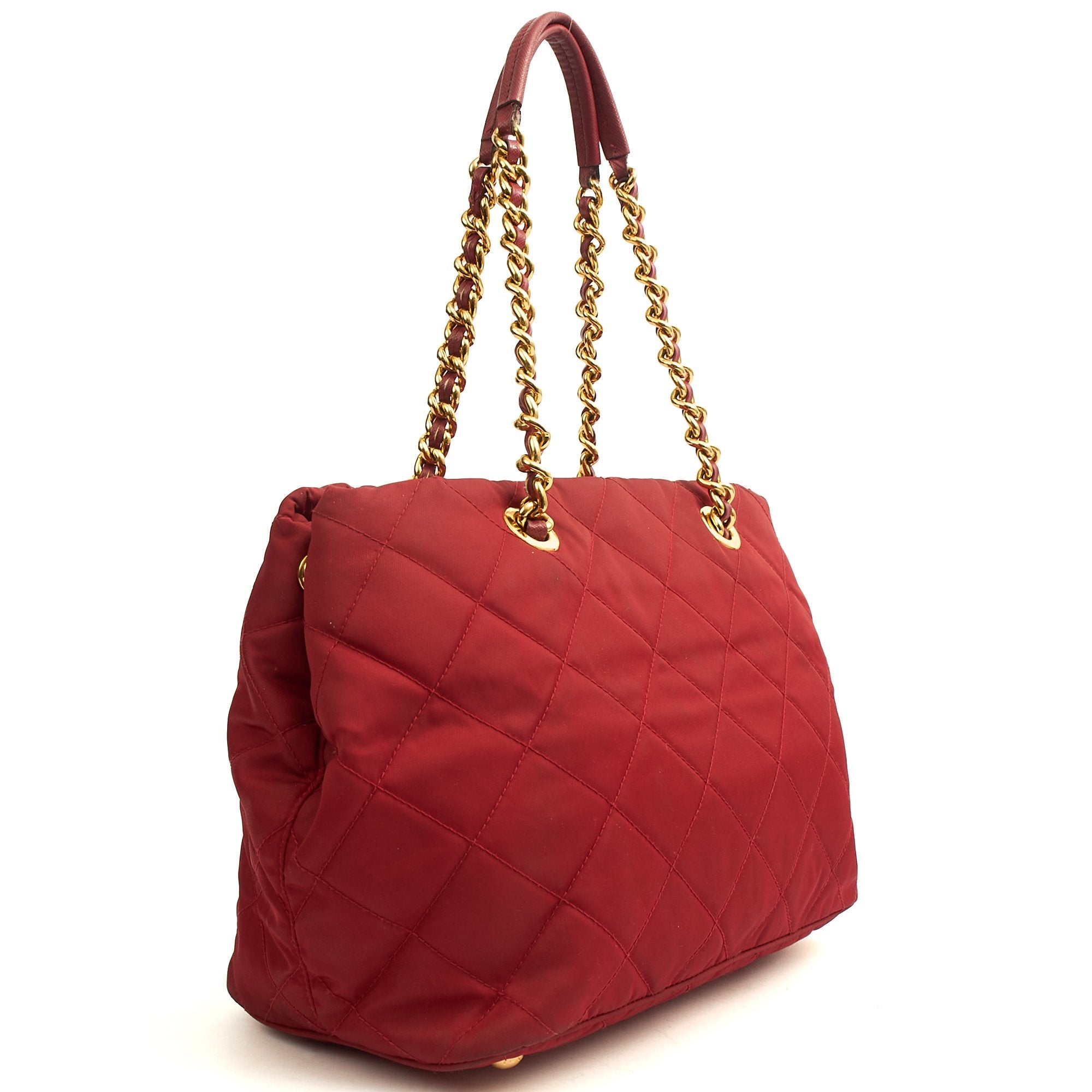 Prada Tote Nylon Tote Bag in Red, Nylon — Side View