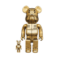 Bearbrick x BAPE x Hajime Sorayama Camo Shark 100% & 400% Set 'Gold' — Front View