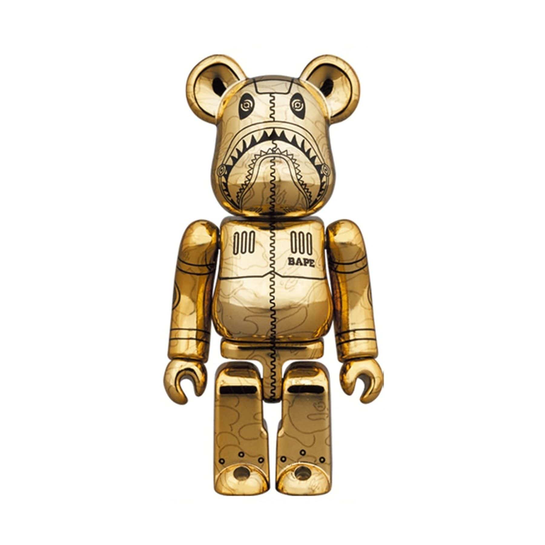 Bearbrick x BAPE x Hajime Sorayama Camo Shark 100% & 400% Set 'Gold' — Side View