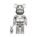 Bearbrick x BAPE x Hajime Sorayama Camo Shark 100% & 400% Set 'Silver' — Front View