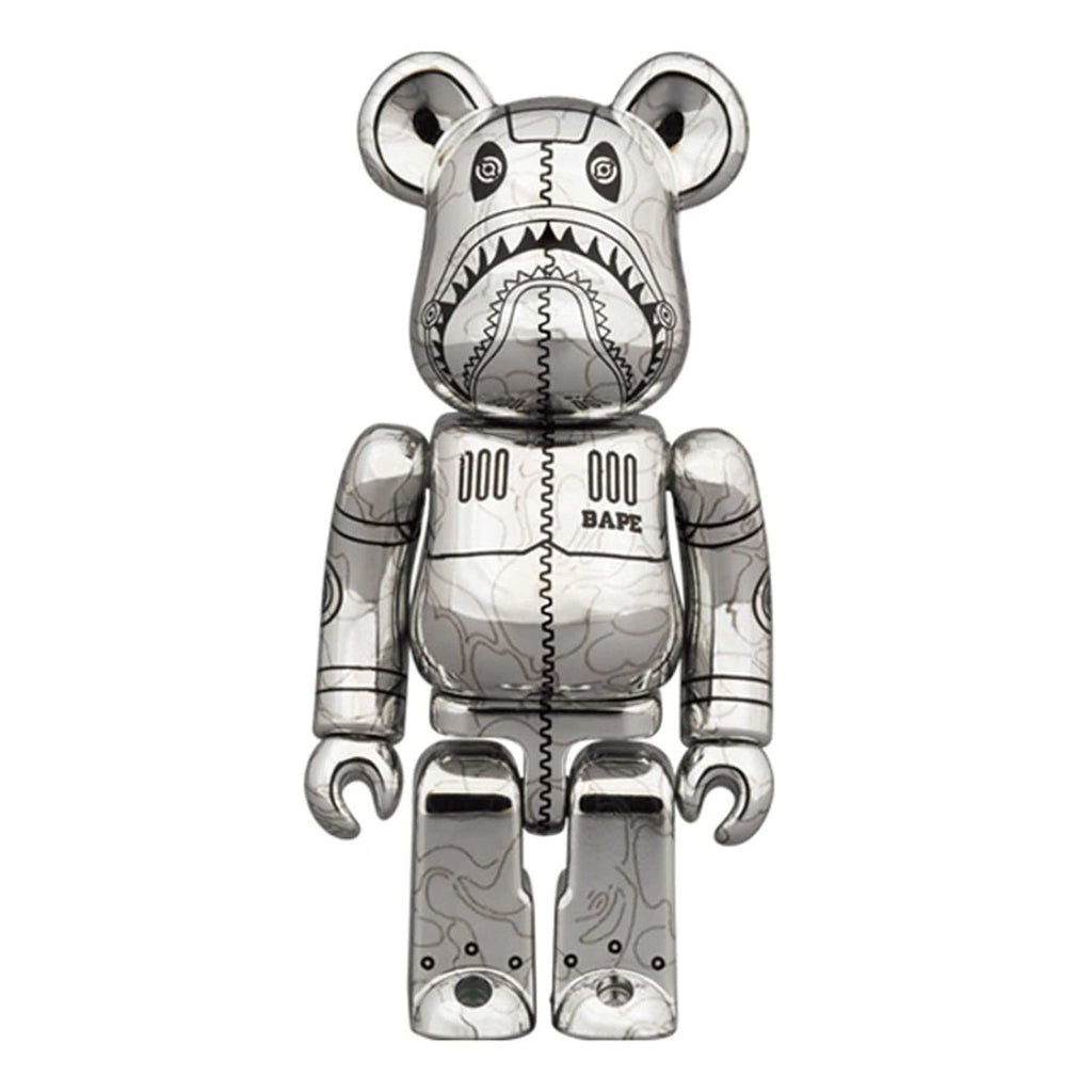 Bearbrick x BAPE x Hajime Sorayama Camo Shark 100% & 400% Set 'Silver' — Side View