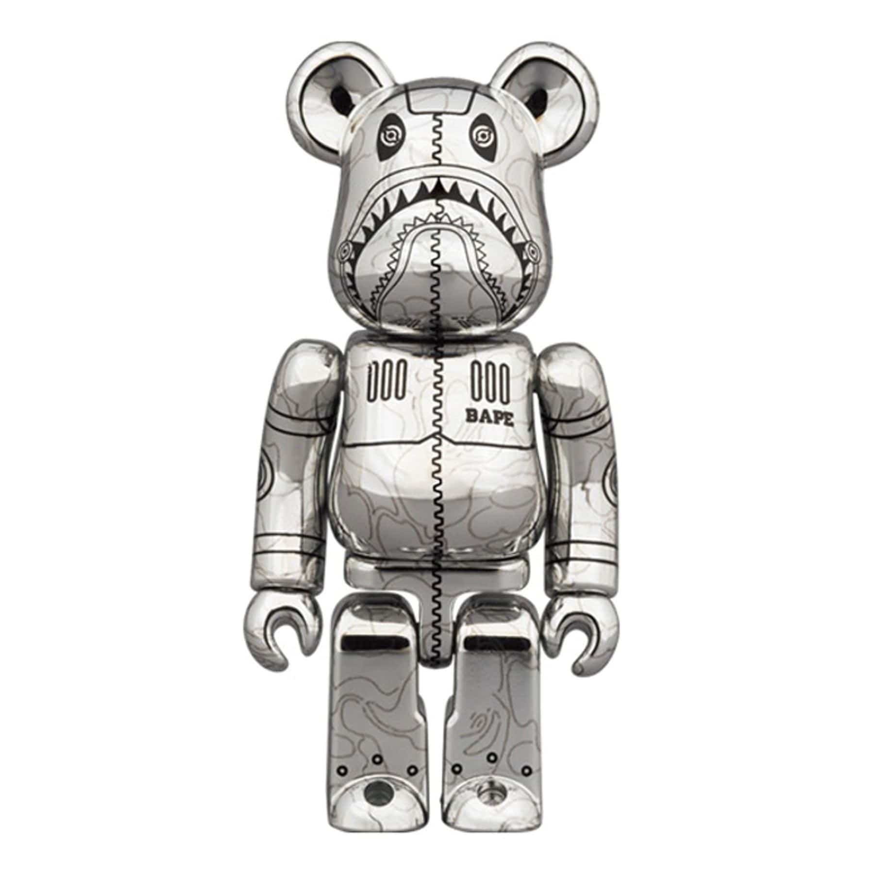 Bearbrick x BAPE x Hajime Sorayama Camo Shark 100% & 400% Set 'Silver' — Side View