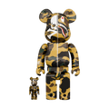 Bearbrick Mastermind vs Bape(R) Yellow 100% & 400% Set — Front View