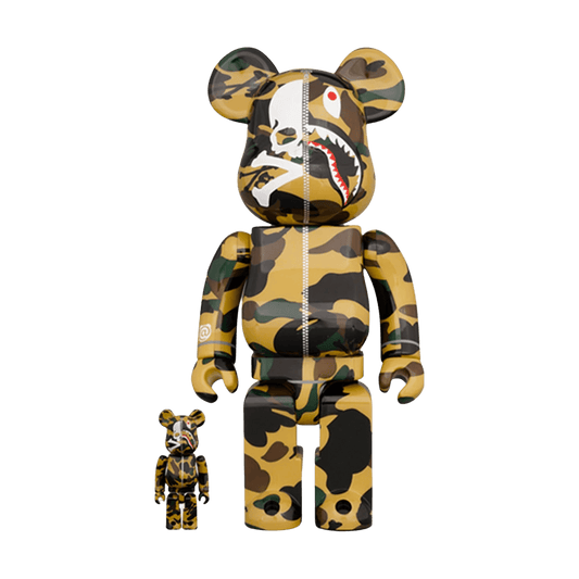 Bearbrick Mastermind vs Bape(R) Yellow 100% & 400% Set — Front View