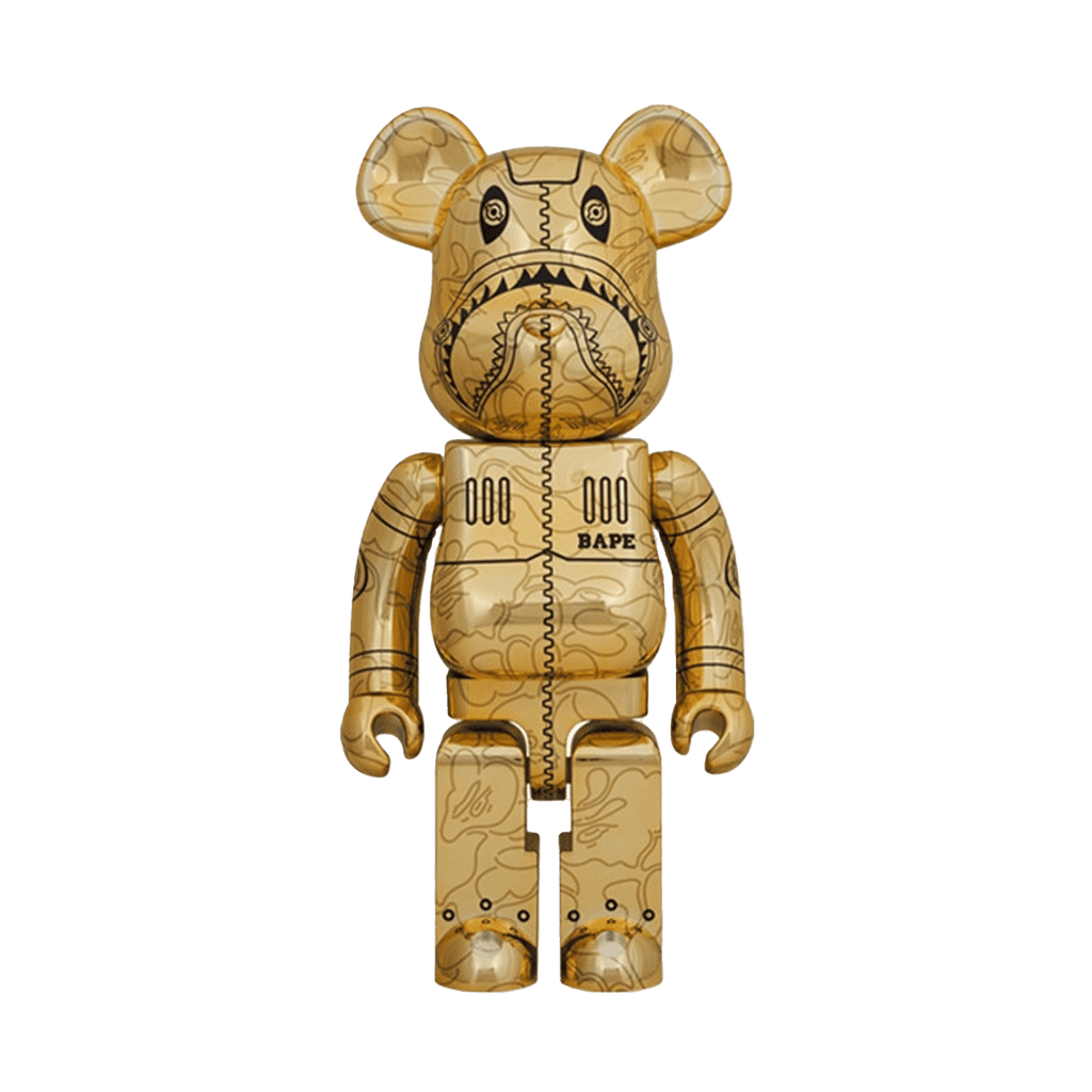 Bearbrick x BAPE x Hajime Sorayama Camo Shark 1000% 'Gold' — Front View