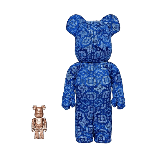 Bearbrick x Clot x Nike 100% & 400% Set 'Royale University Blue Silk' — Front View