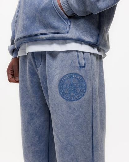 Magiri Embroidered Acid Wash Joggers 'Washed Blue' — Washed Blue — Size S — Lifestyle View