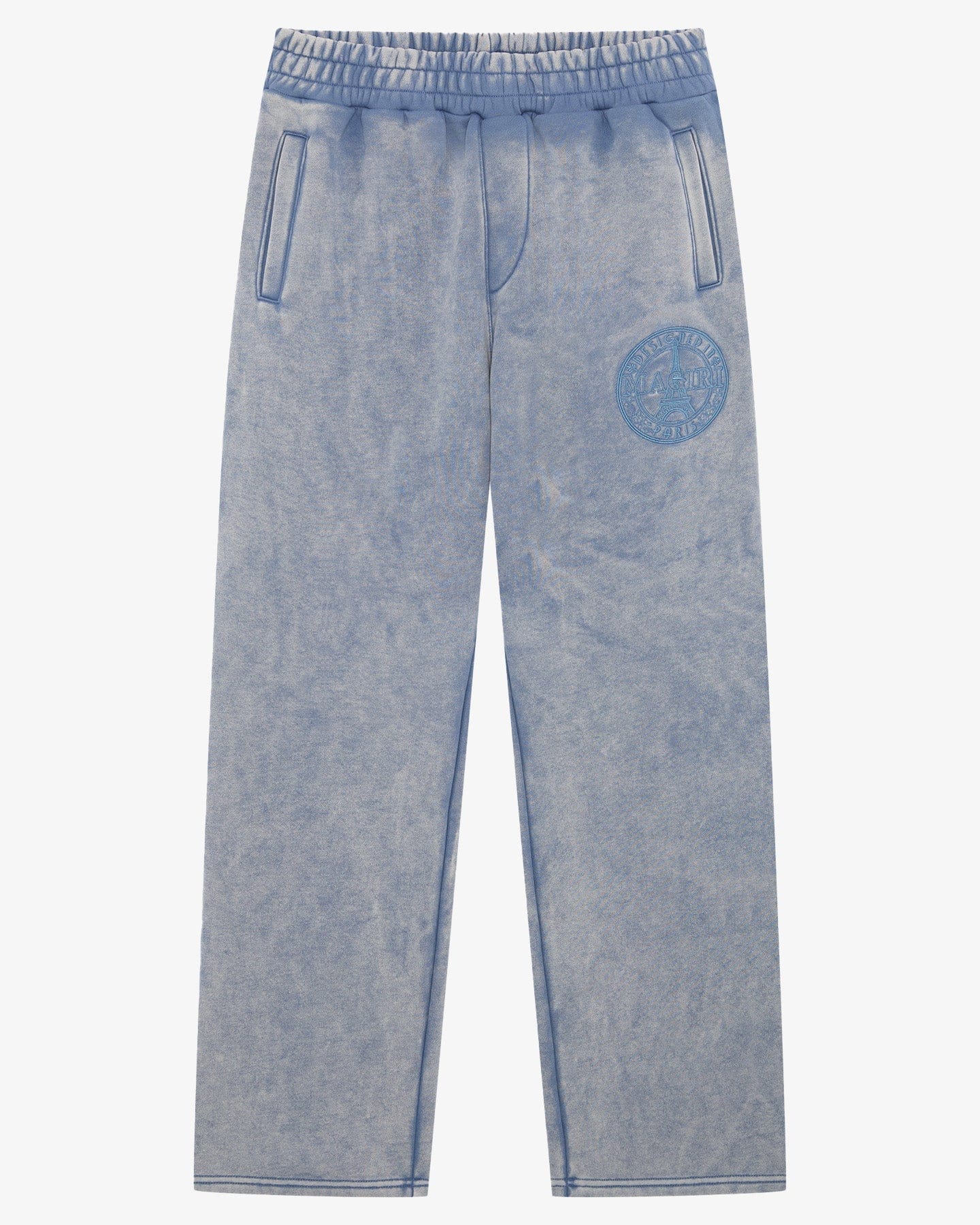 Magiri Embroidered Acid Wash Joggers 'Washed Blue' — Washed Blue — Size S — Front View