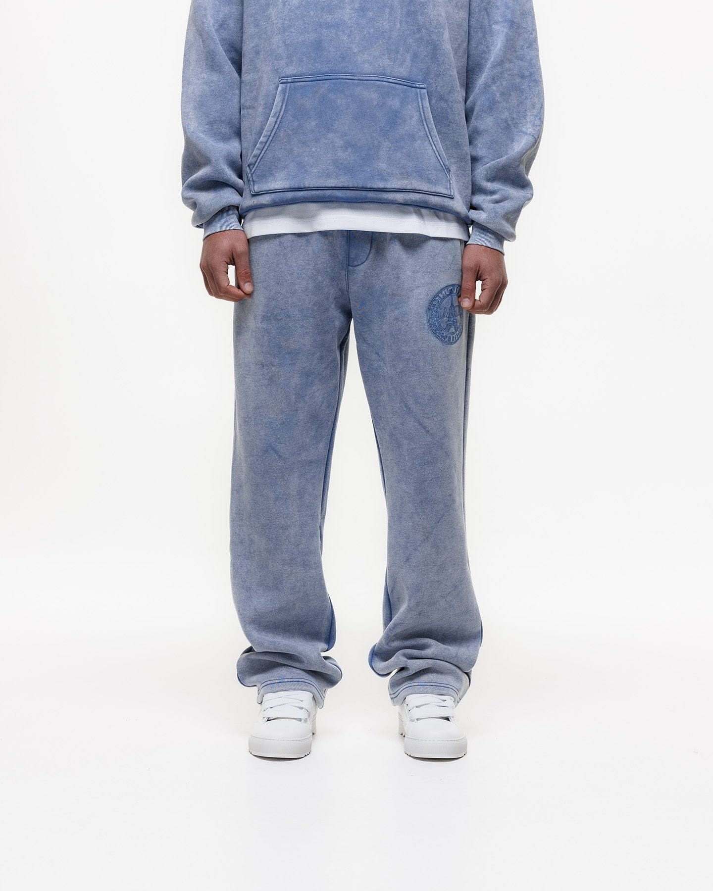 Magiri Embroidered Acid Wash Joggers 'Washed Blue' — Washed Blue — Size S — Top View