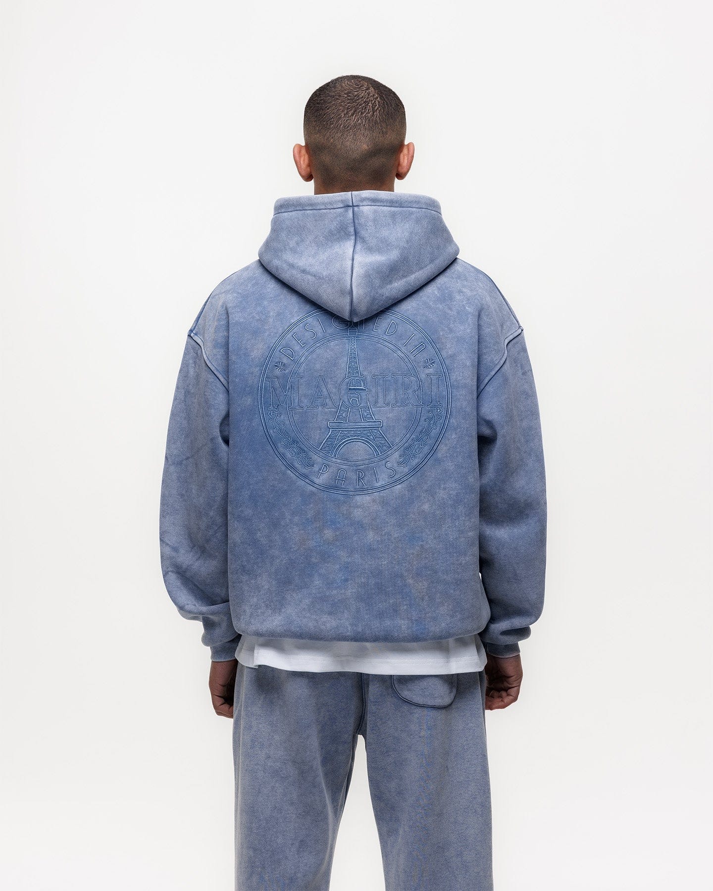 Magiri Embroidered Acid Wash Hoodie 'Washed Blue' — Washed Blue — Size S — Detail View