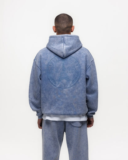 Magiri Embroidered Acid Wash Hoodie 'Washed Blue' — Washed Blue — Size S — Detail View