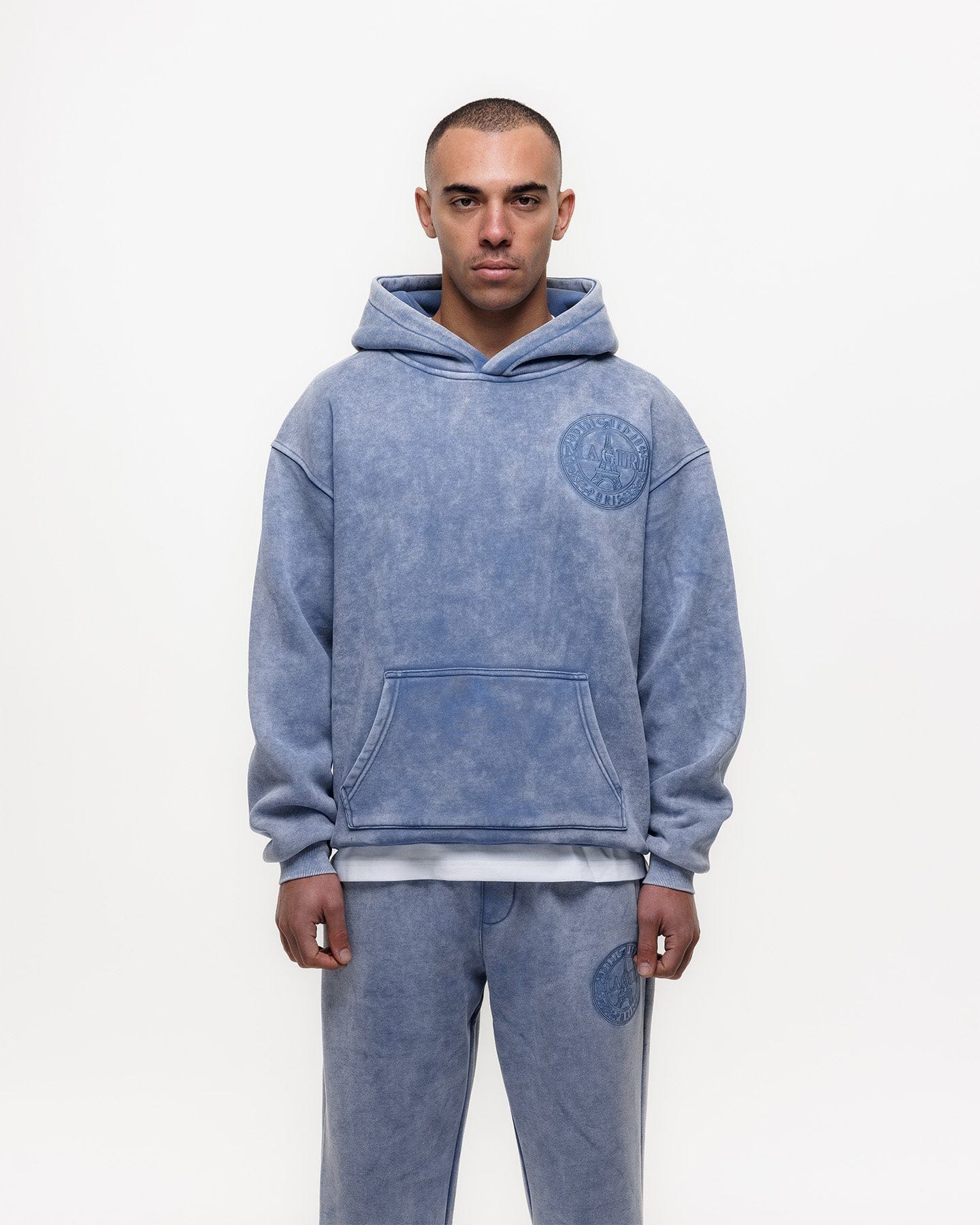 Magiri Embroidered Acid Wash Hoodie 'Washed Blue' — Washed Blue — Size S — Top View