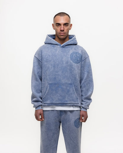 Magiri Embroidered Acid Wash Hoodie 'Washed Blue' — Washed Blue — Size S — Top View