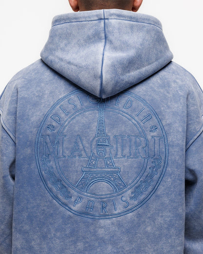 Magiri Embroidered Acid Wash Hoodie 'Washed Blue' — Washed Blue — Size S — Lifestyle View
