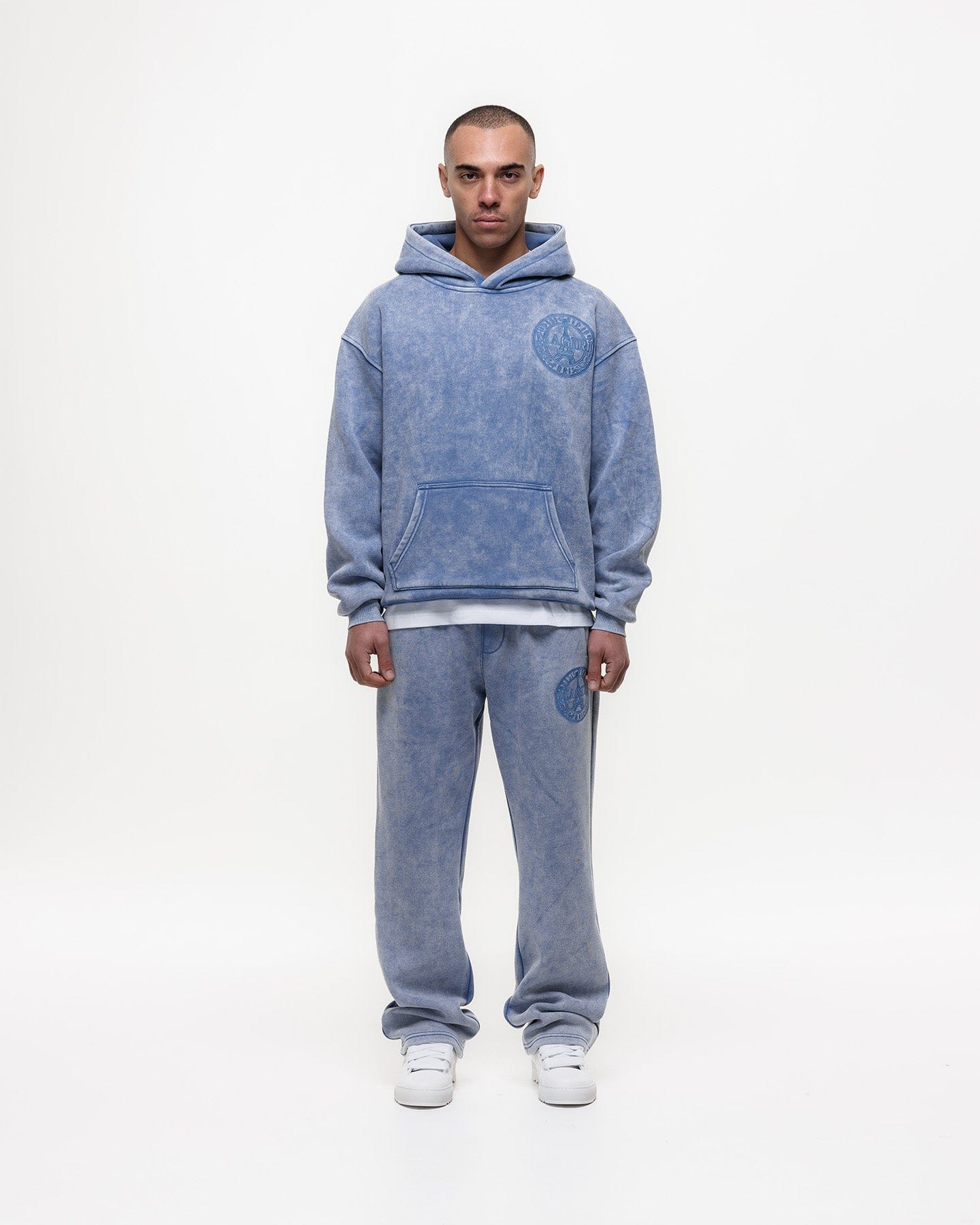 Magiri Embroidered Acid Wash Hoodie 'Washed Blue' — Washed Blue — Size S — Back View