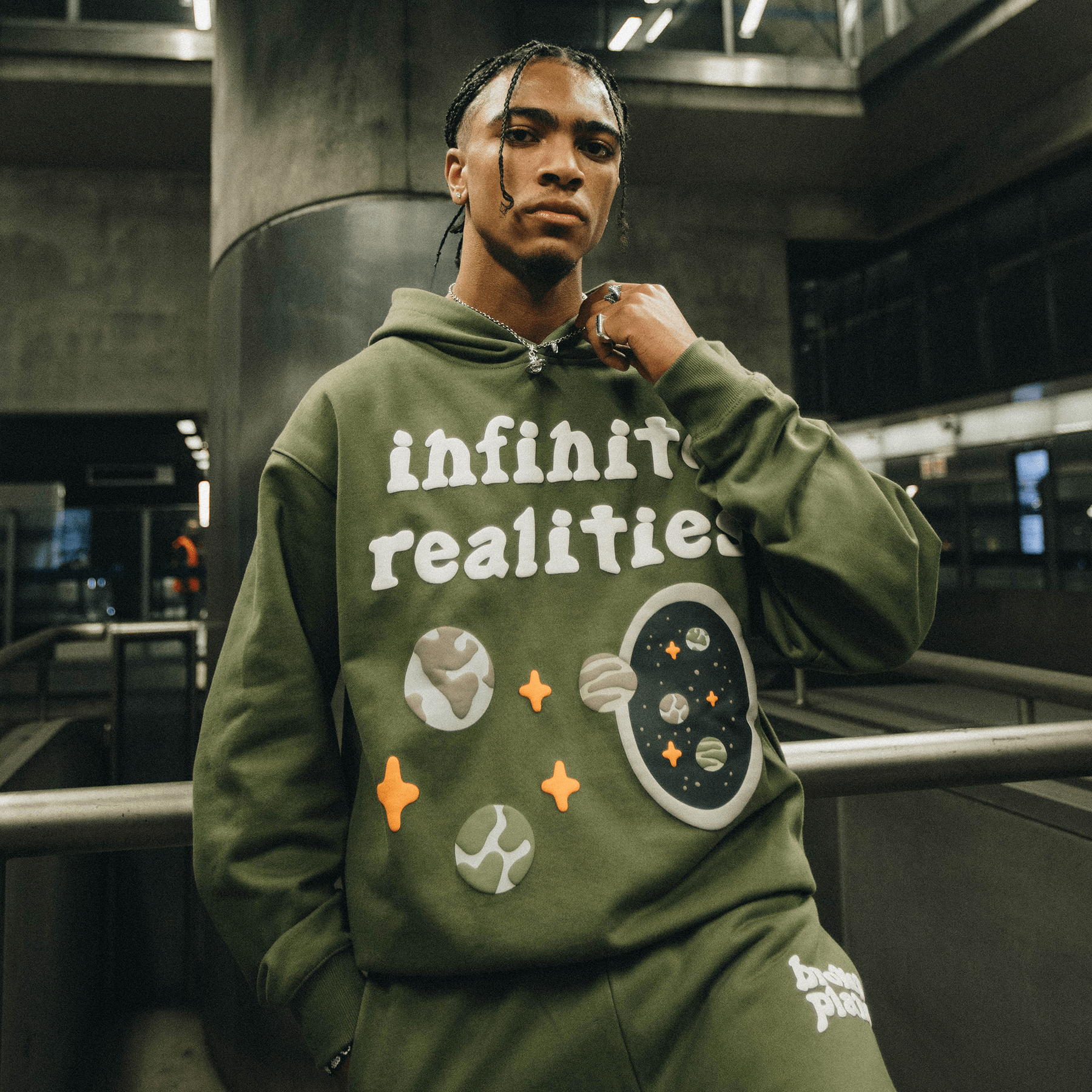 Broken Planet Hoodie x KG 'Olive Green' — XXS — Detail View