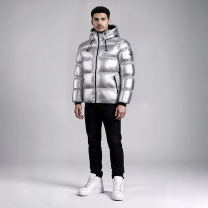 Helvetica Mountain Pioneers Cosmos Hooded Down Jacket - Silver — S — Size Silver — Alternate View 8