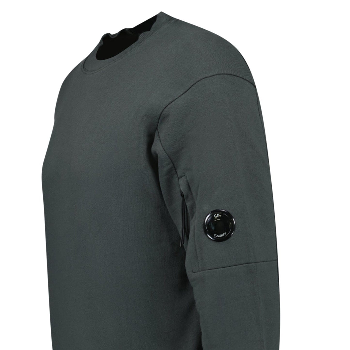CP Company Diagonal Raised Fleece Crewneck Lens Sweatshirt Dark Shadow Grey — S — Top View