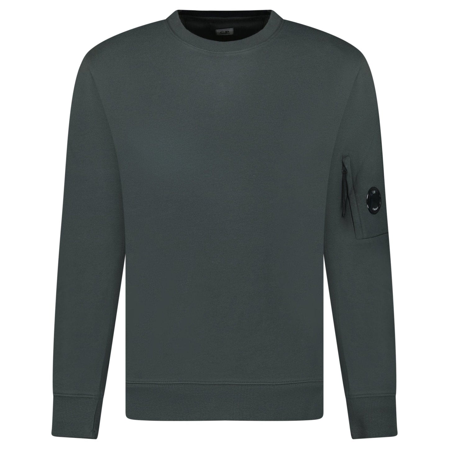 CP Company Diagonal Raised Fleece Crewneck Lens Sweatshirt Dark Shadow Grey — S — Front View
