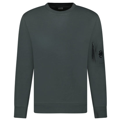 CP Company Diagonal Raised Fleece Crewneck Lens Sweatshirt Dark Shadow Grey — S — Front View