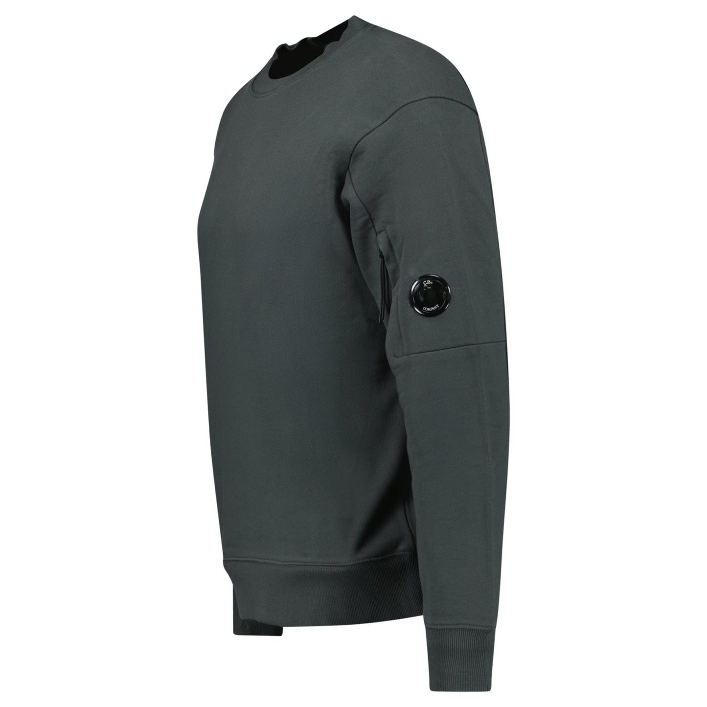 CP Company Diagonal Raised Fleece Crewneck Lens Sweatshirt Dark Shadow Grey — S — Side View