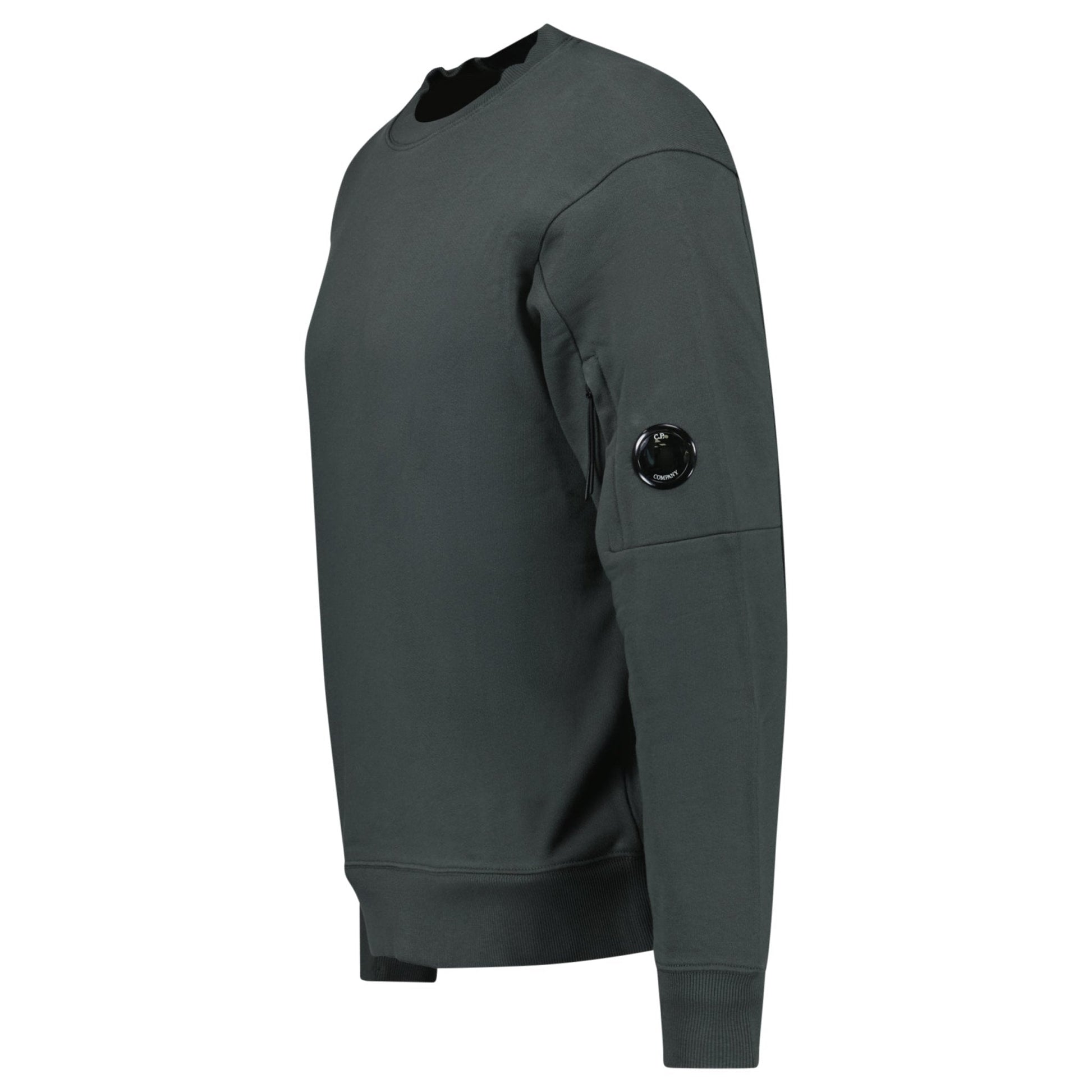CP Company Diagonal Raised Fleece Crewneck Lens Sweatshirt Dark Shadow Grey — S — Side View