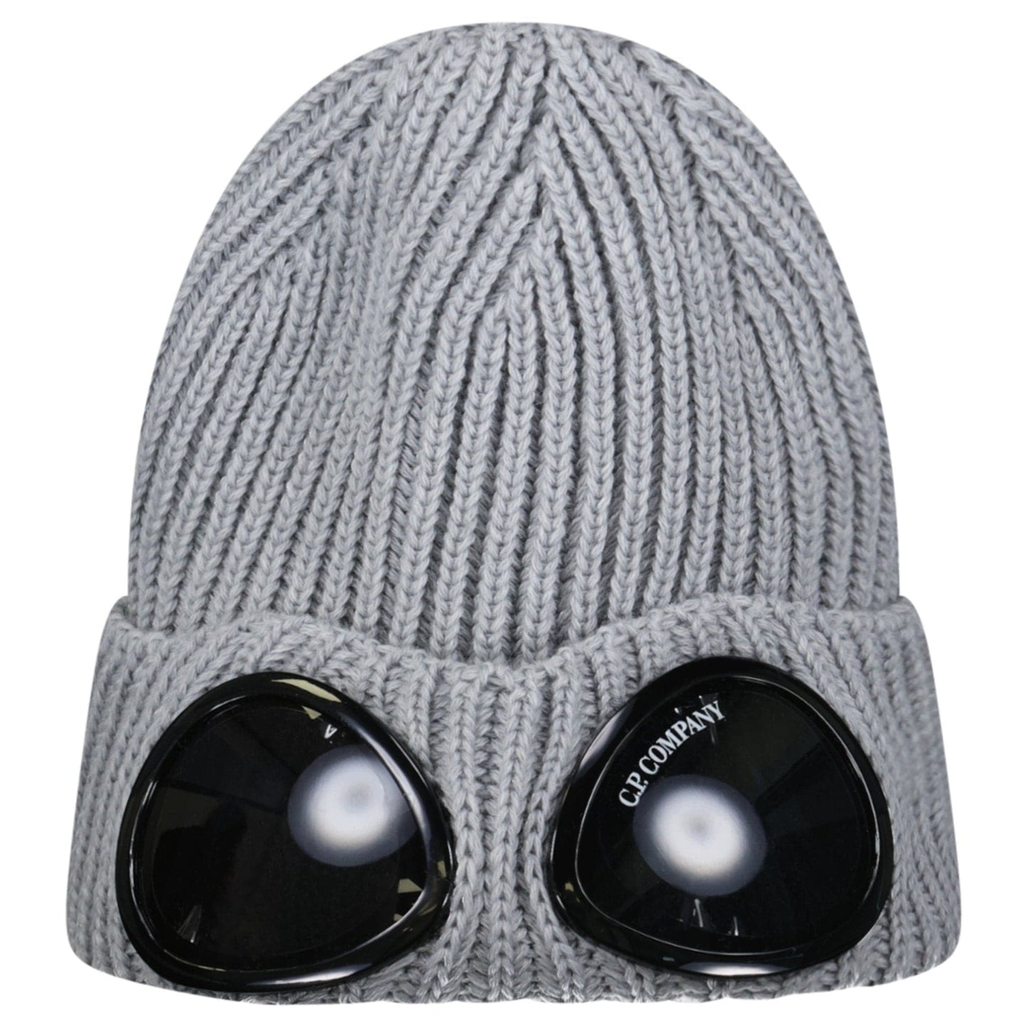 CP Company Extrafine Merino Wool Goggle Beanie in Grey — Front View