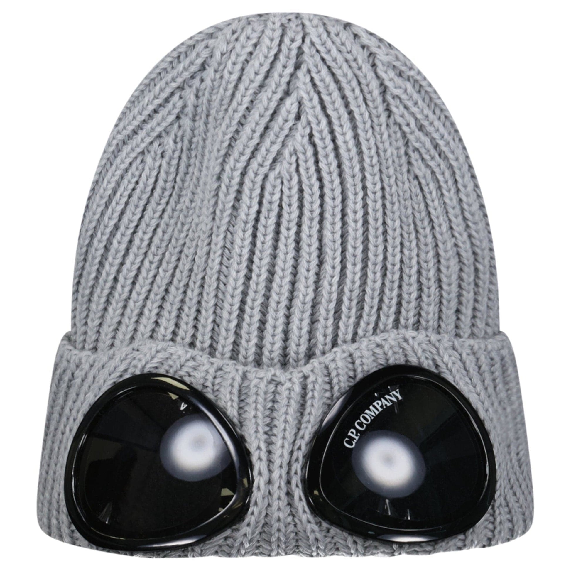 CP Company Extrafine Merino Wool Goggle Beanie in Grey — Front View