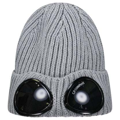 CP Company Extrafine Merino Wool Goggle Beanie in Grey — Front View