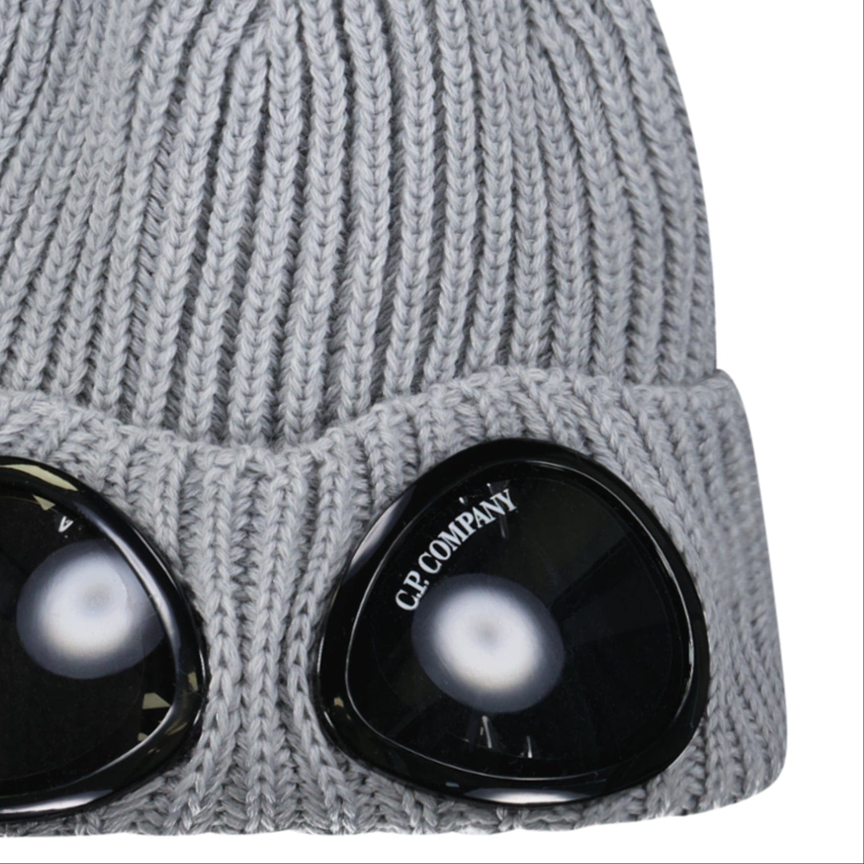 CP Company Extrafine Merino Wool Goggle Beanie in Grey — Side View