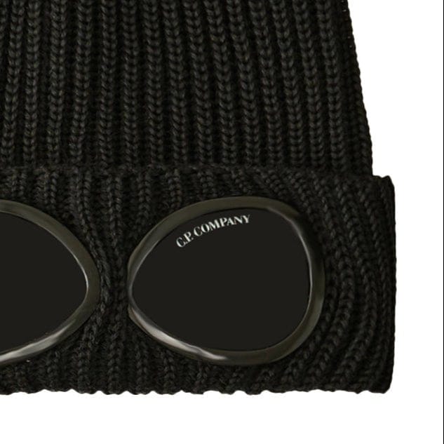 CP Company Goggle Beanie Hat in Extra Fine Merino Wool Black — Side View