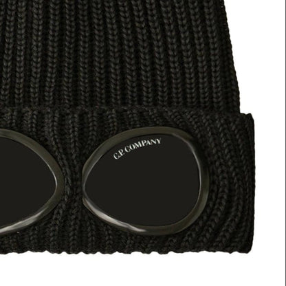 CP Company Goggle Beanie Hat in Extra Fine Merino Wool Black — Side View