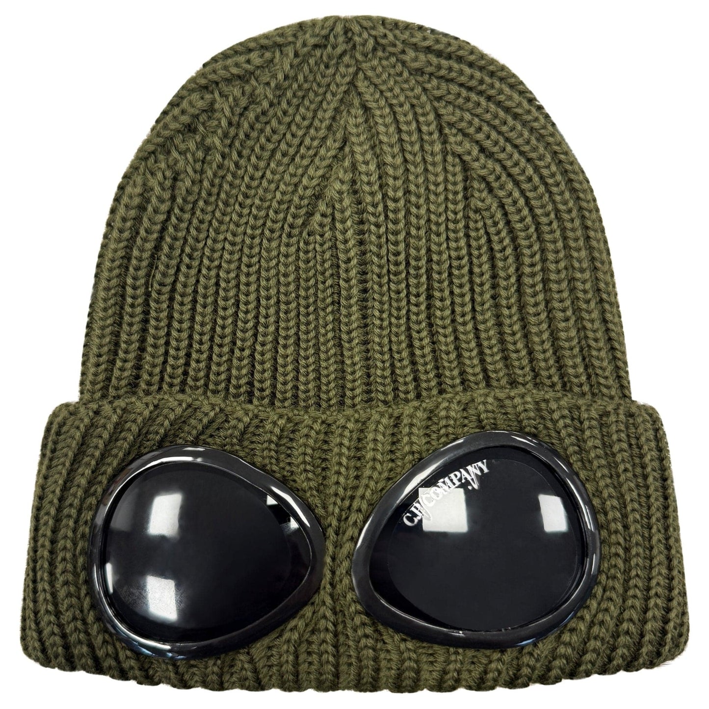CP Company Goggle Beanie Hat in Extra Fine Merino Wool Ivy Green — Front View
